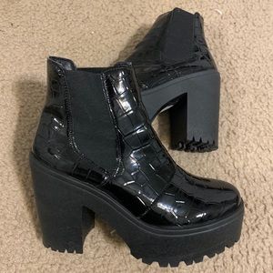 Black crocodile booties